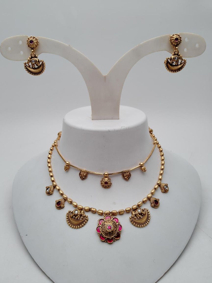 NECKLASE SET IN POLKI (GOLD POLISH) STYLE | DESIGN - 18867