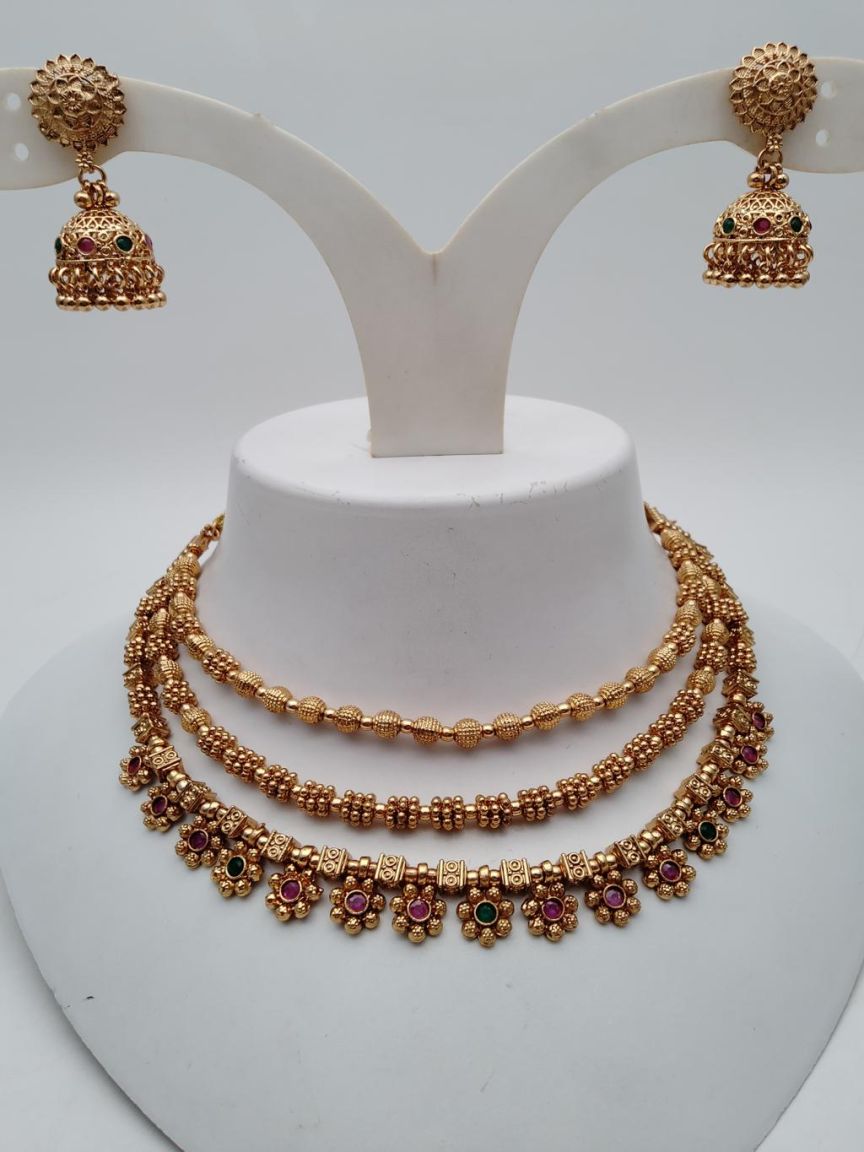 NECKLASE SET IN POLKI (GOLD POLISH) STYLE | DESIGN - 18876