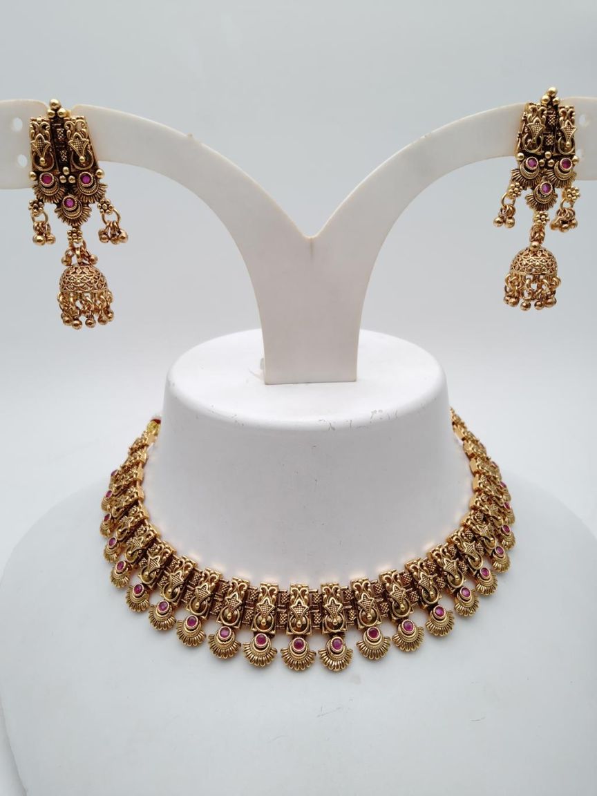 NECKLASE SET IN POLKI (GOLD POLISH) STYLE | DESIGN - 18877