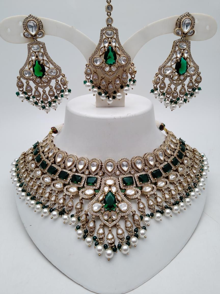 NECKLASE SET IN POLKI (GOLD POLISH) STYLE | DESIGN - 18886