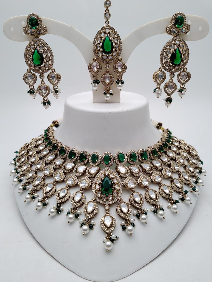 NECKLASE SET IN POLKI (GOLD POLISH) STYLE | DESIGN - 18887