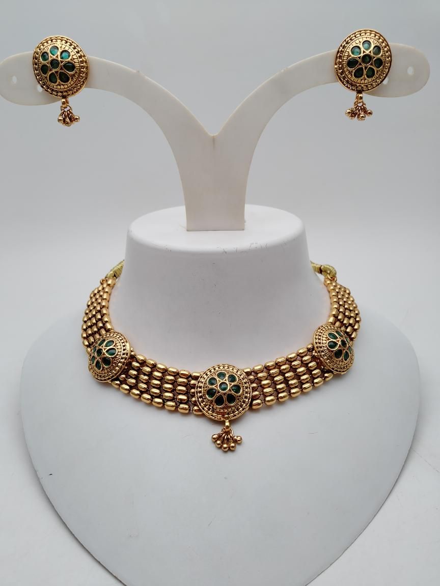 NECKLASE SET IN POLKI (GOLD POLISH) STYLE | DESIGN - 18889
