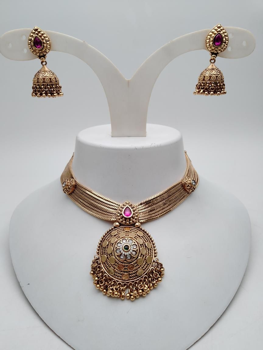NECKLASE SET IN POLKI (GOLD POLISH) STYLE | DESIGN - 18890
