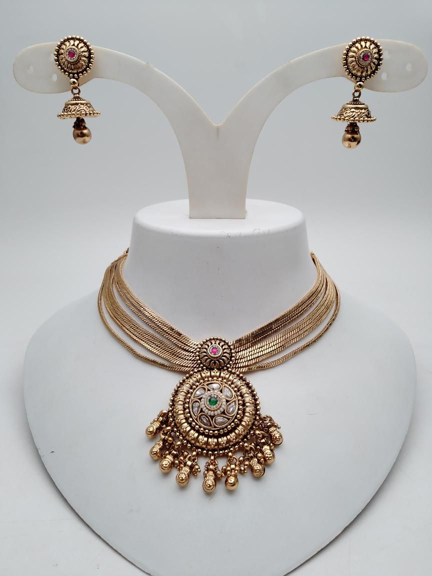 NECKLASE SET IN POLKI (GOLD POLISH) STYLE | DESIGN - 18891