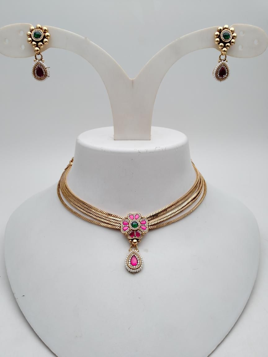 NECKLASE SET IN POLKI (GOLD POLISH) STYLE | DESIGN - 18896