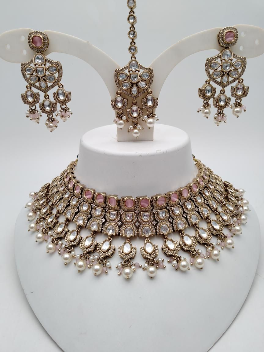 NECKLASE SET IN POLKI (GOLD POLISH) STYLE | DESIGN - 18897