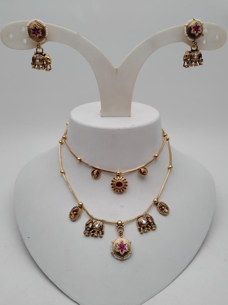 NECKLASE SET IN POLKI (GOLD POLISH) STYLE | DESIGN - 18901