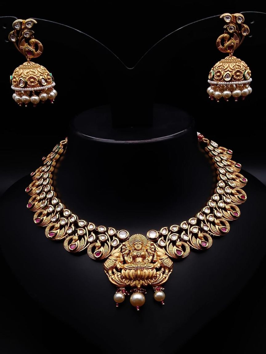 NECKLASE SET IN TEMPLE KUNDAN STYLE | DESIGN - 47001