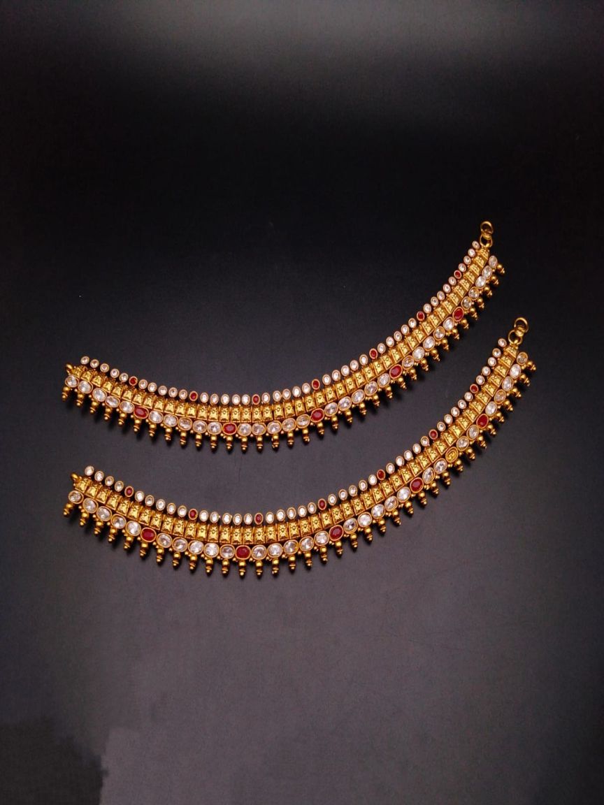 PAYAL IN POLKI (GOLD POLISH) STYLE | DESIGN - 54011