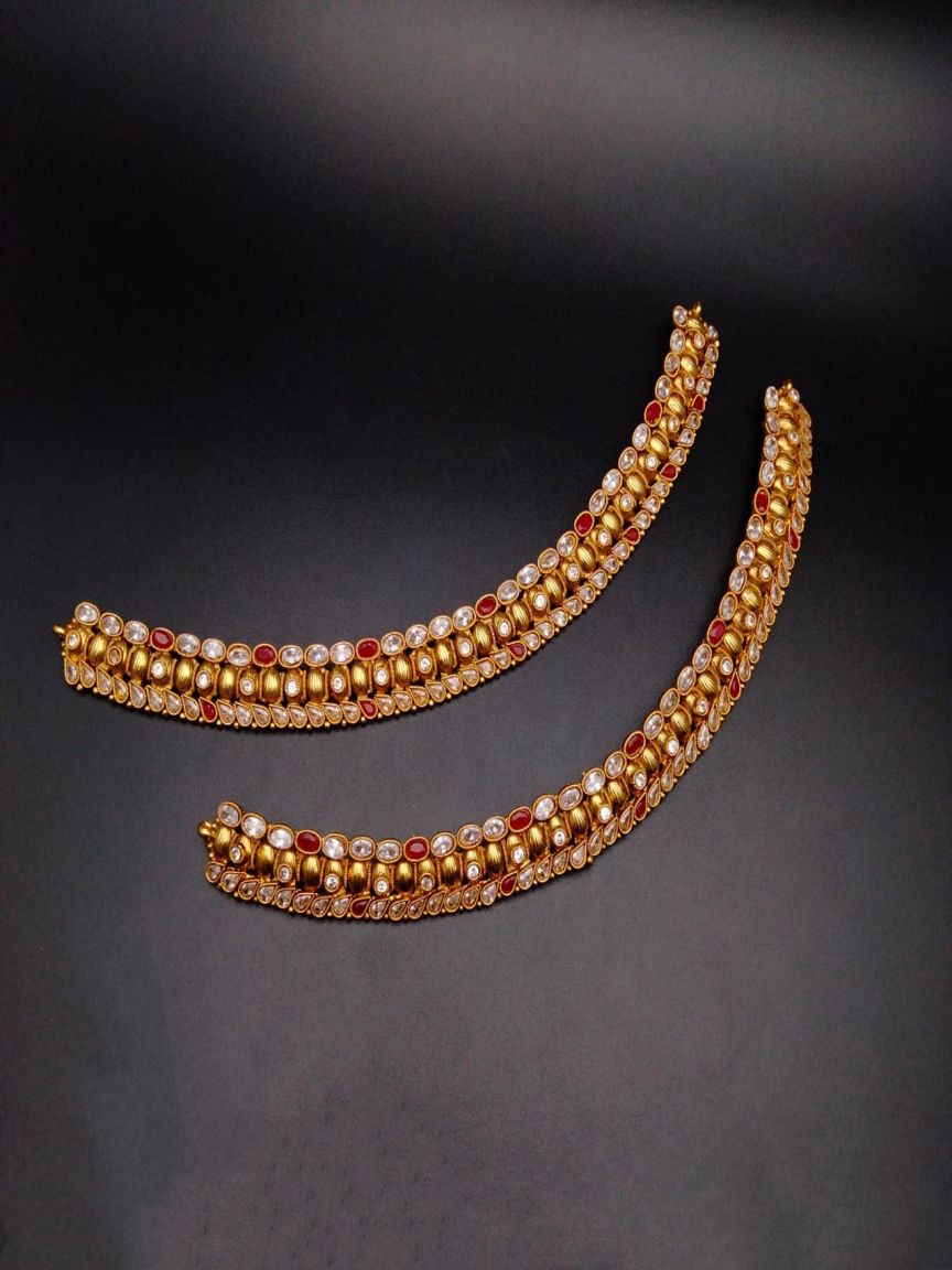 PAYAL IN POLKI (GOLD POLISH) STYLE | DESIGN - 54014