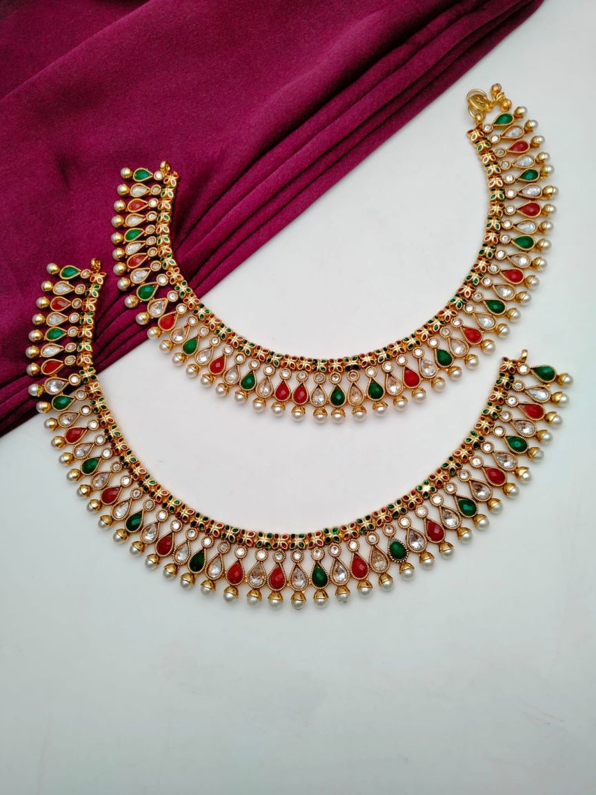 PAYAL IN POLKI (GOLD POLISH) STYLE | DESIGN - 54047