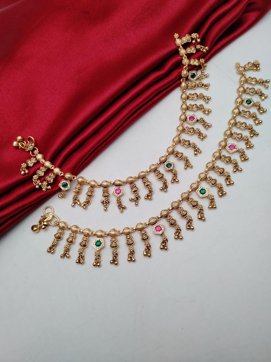 PAYAL IN POLKI (GOLD POLISH) STYLE | DESIGN - 54049