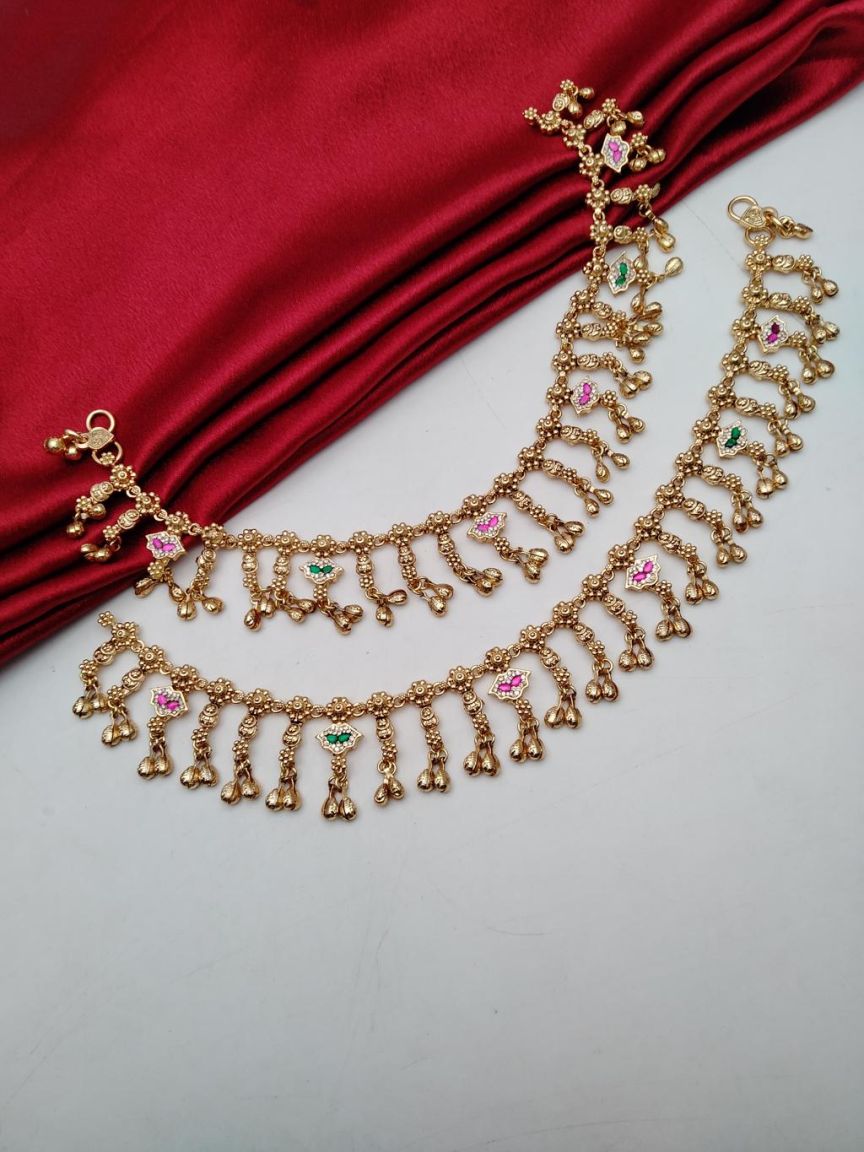 PAYAL IN POLKI (GOLD POLISH) STYLE | DESIGN - 54050