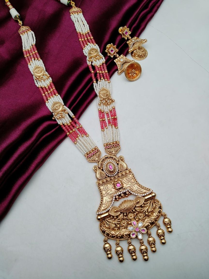 PIROI LONG SET IN POLKI (GOLD POLISH) STYLE | DESIGN - 38007