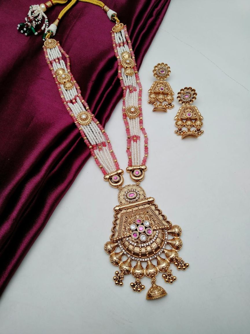 PIROI LONG SET IN POLKI (GOLD POLISH) STYLE | DESIGN - 38010