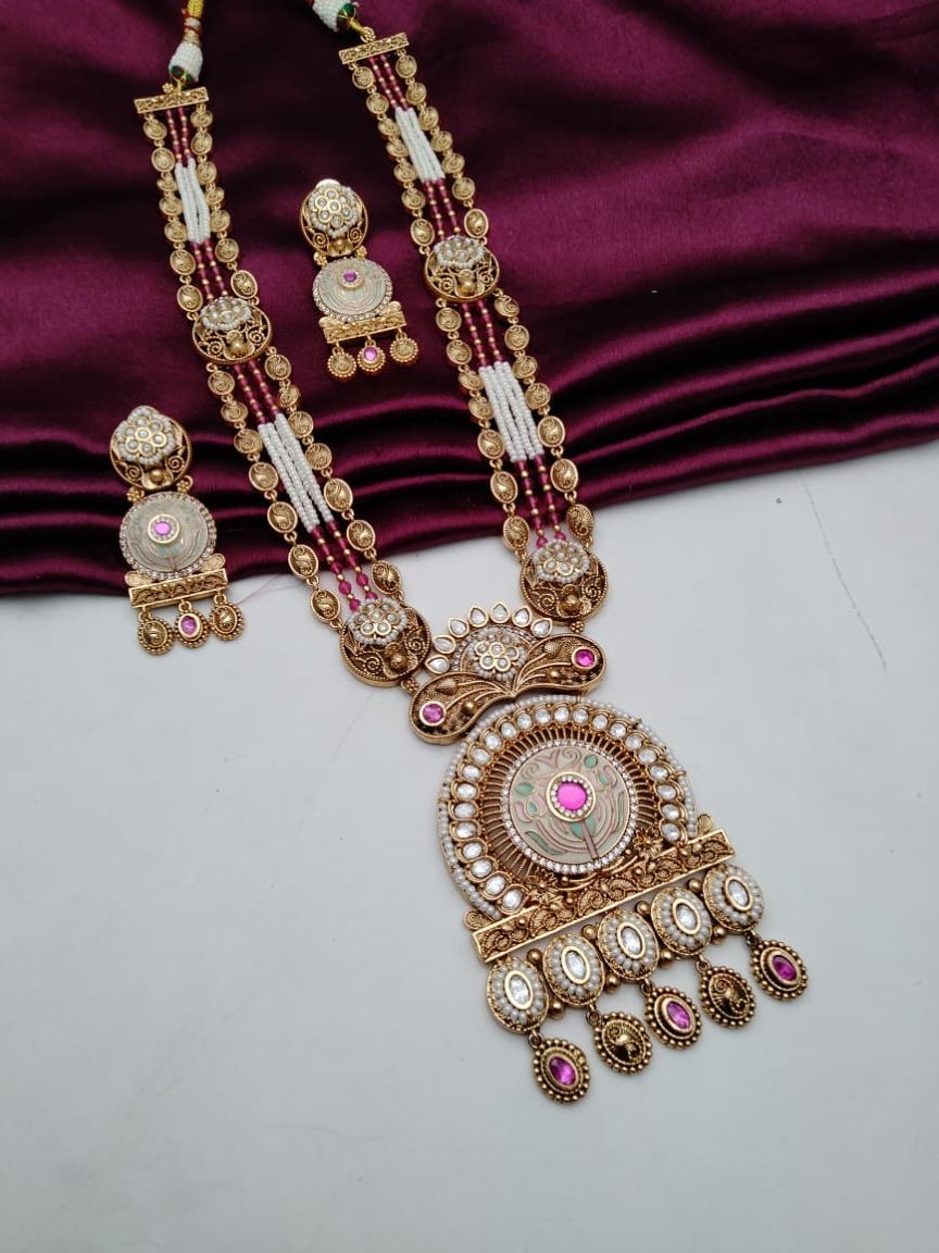 PIROI LONG SET IN POLKI (GOLD POLISH) STYLE | DESIGN - 38012