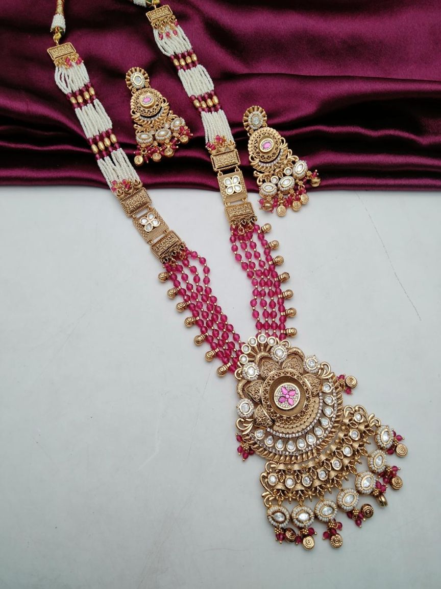 PIROI LONG SET IN POLKI (GOLD POLISH) STYLE | DESIGN - 38013