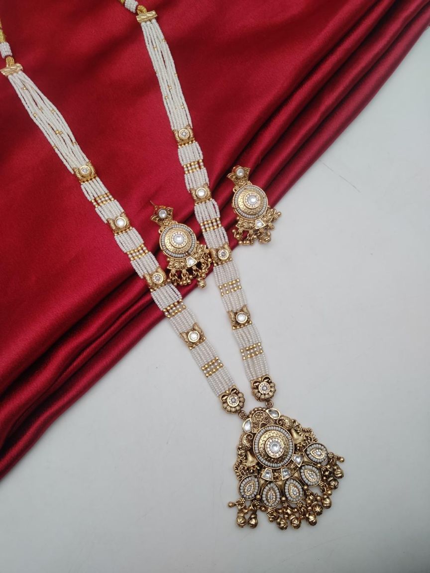 PIROI LONG SET IN POLKI (GOLD POLISH) STYLE | DESIGN - 38062