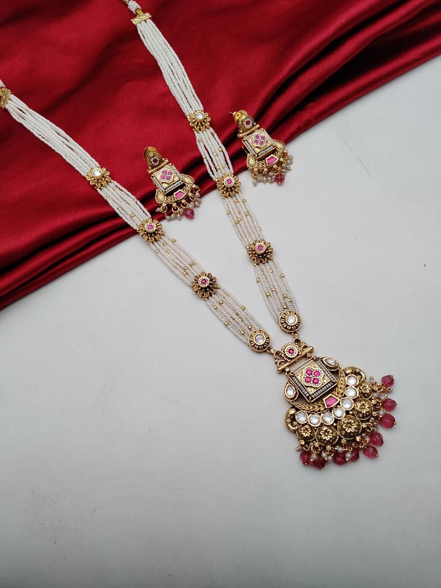 PIROI LONG SET IN POLKI (GOLD POLISH) STYLE | DESIGN - 38063