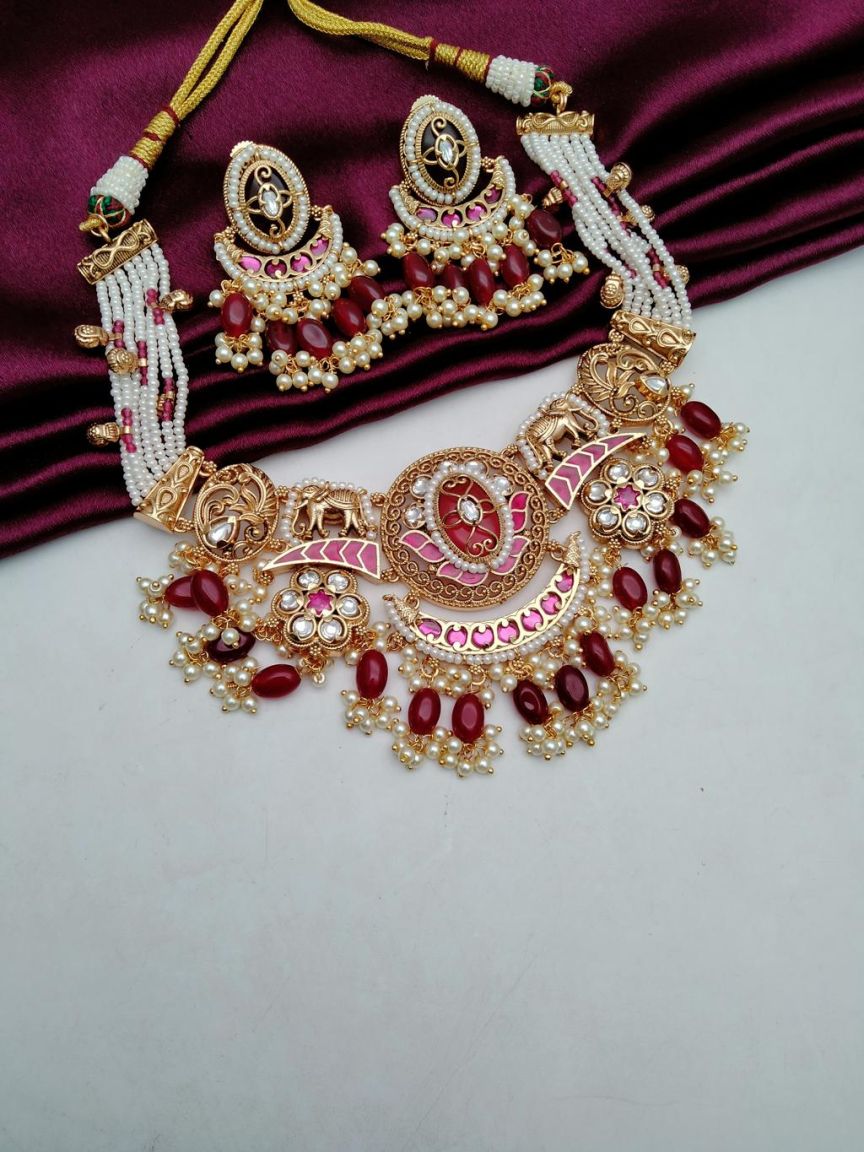 PIROI NECKLACE IN POLKI (GOLD POLISH) STYLE | DESIGN - 31533