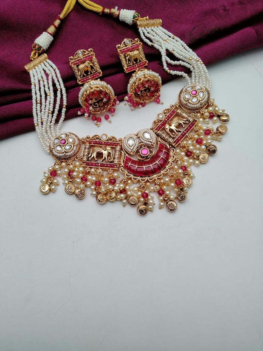 PIROI NECKLACE IN POLKI (GOLD POLISH) STYLE | DESIGN - 31549