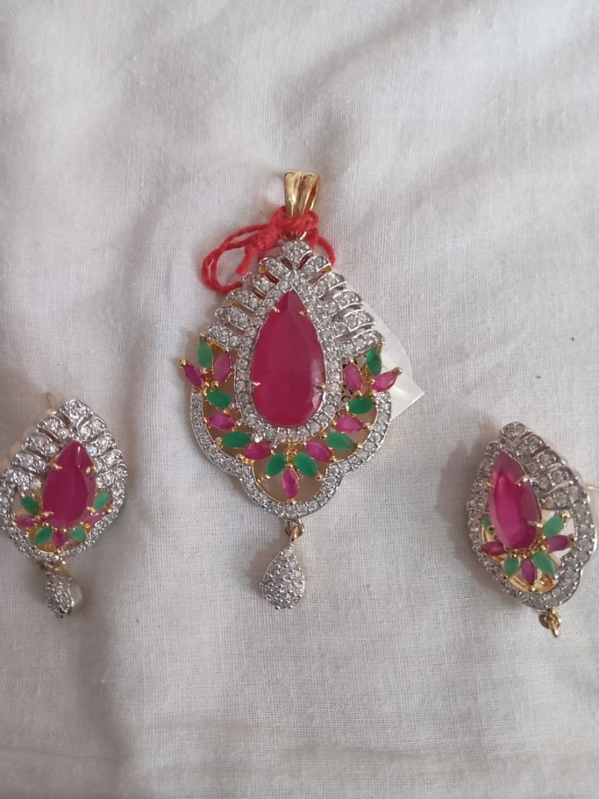 PENDANT SETS IN AMERICAN DIAMOND JEWELLERY STYLE | DESIGN - 43005