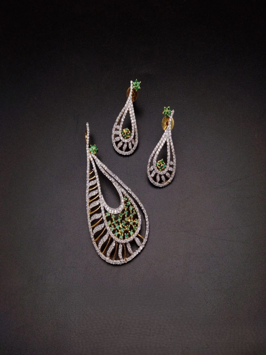 PENDANT SETS IN AMERICAN DIAMOND JEWELLERY STYLE | DESIGN - 43012