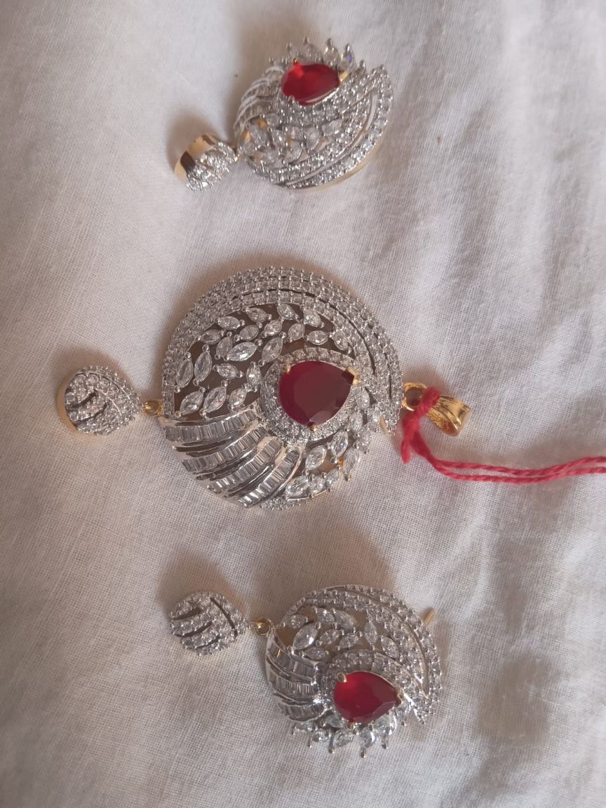 PENDANT SETS IN AMERICAN DIAMOND JEWELLERY STYLE | DESIGN - 43018