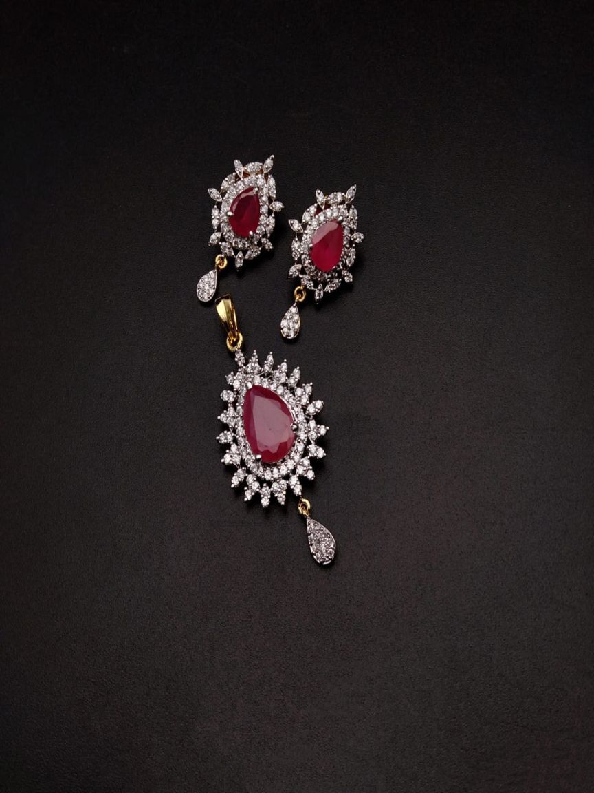 PENDANT SETS IN AMERICAN DIAMOND JEWELLERY STYLE | DESIGN - 43020