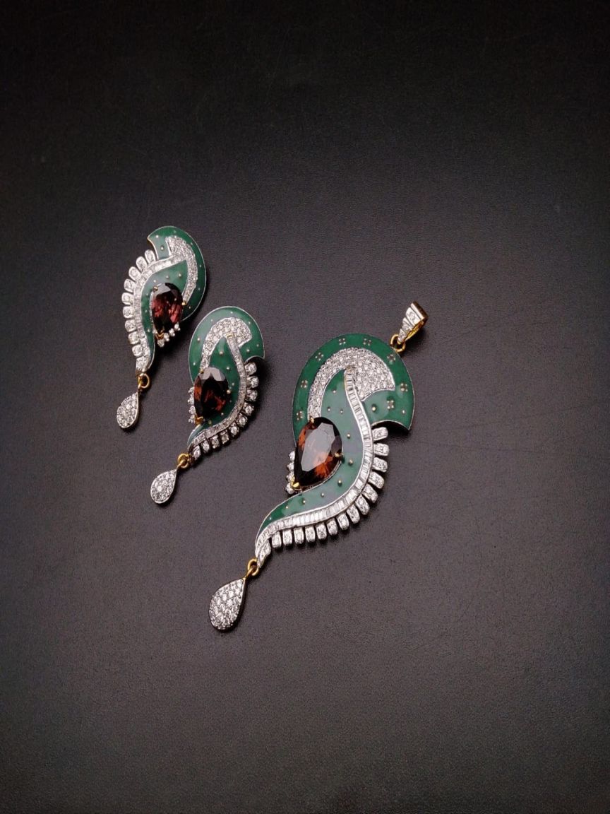 PENDANT SETS IN AMERICAN DIAMOND JEWELLERY STYLE | DESIGN - 43027