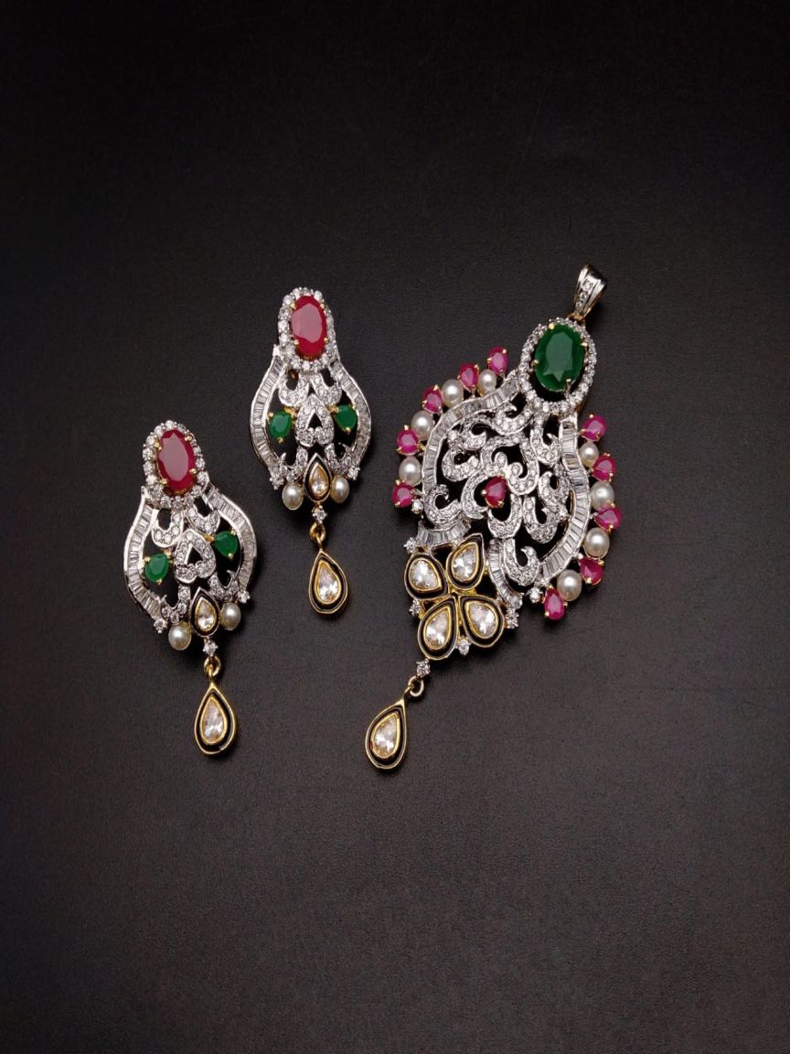 PENDANT SETS IN AMERICAN DIAMOND JEWELLERY STYLE | DESIGN - 43031