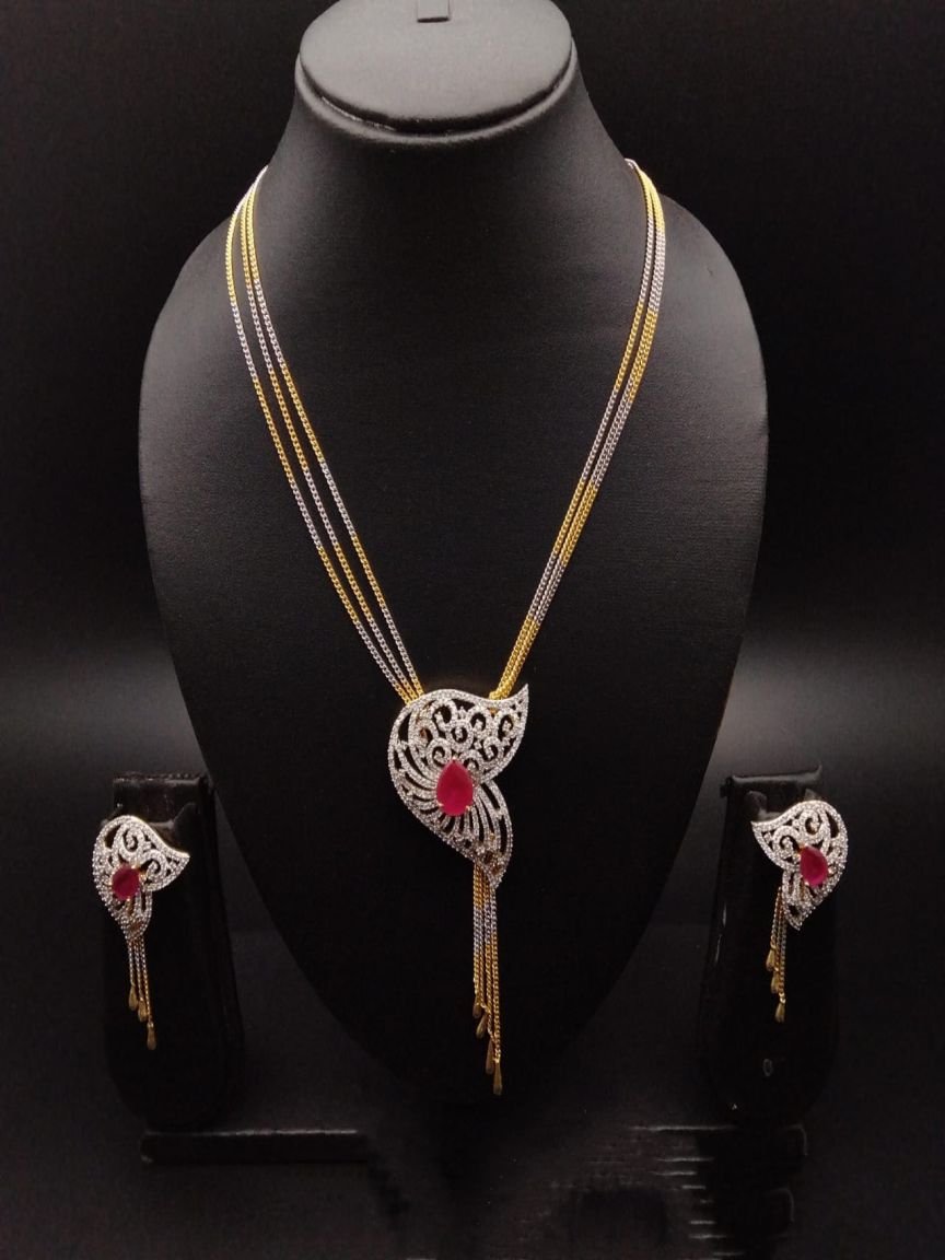 PENDANT SETS IN AMERICAN DIAMOND JEWELLERY STYLE | DESIGN - 43032