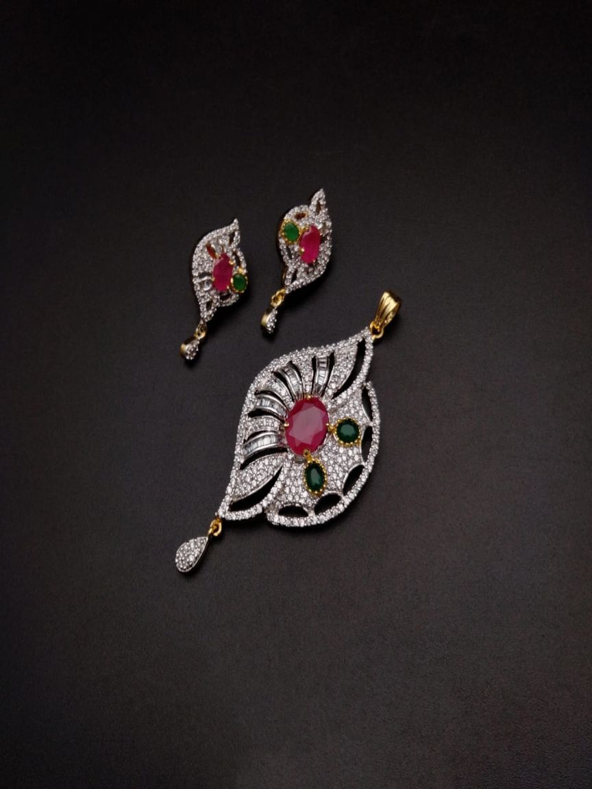 PENDANT SETS IN AMERICAN DIAMOND JEWELLERY STYLE | DESIGN - 43037