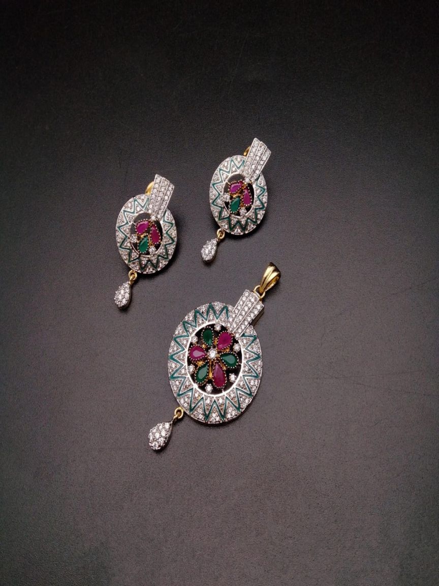 PENDANT SETS IN AMERICAN DIAMOND JEWELLERY STYLE | DESIGN - 43050