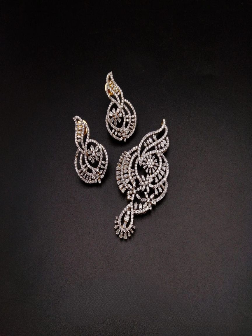 PENDANT SETS IN AMERICAN DIAMOND JEWELLERY STYLE | DESIGN - 43054