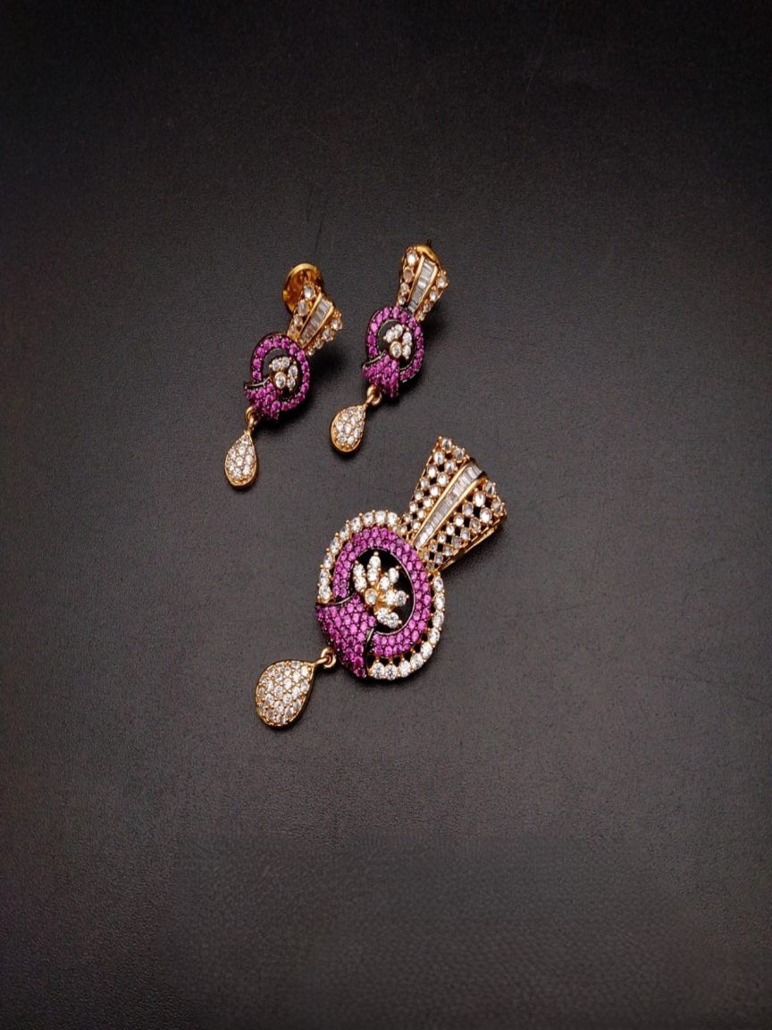 PENDANT SETS IN AMERICAN DIAMOND JEWELLERY STYLE | DESIGN - 43057