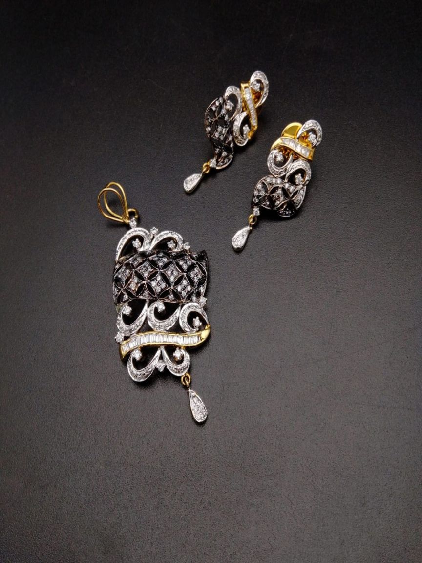 PENDANT SETS IN AMERICAN DIAMOND JEWELLERY STYLE | DESIGN - 43062