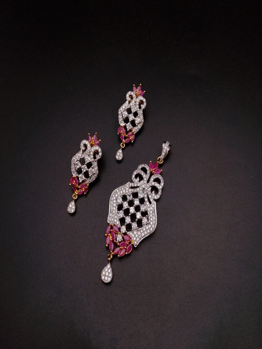 PENDANT SETS IN AMERICAN DIAMOND JEWELLERY STYLE | DESIGN - 43063