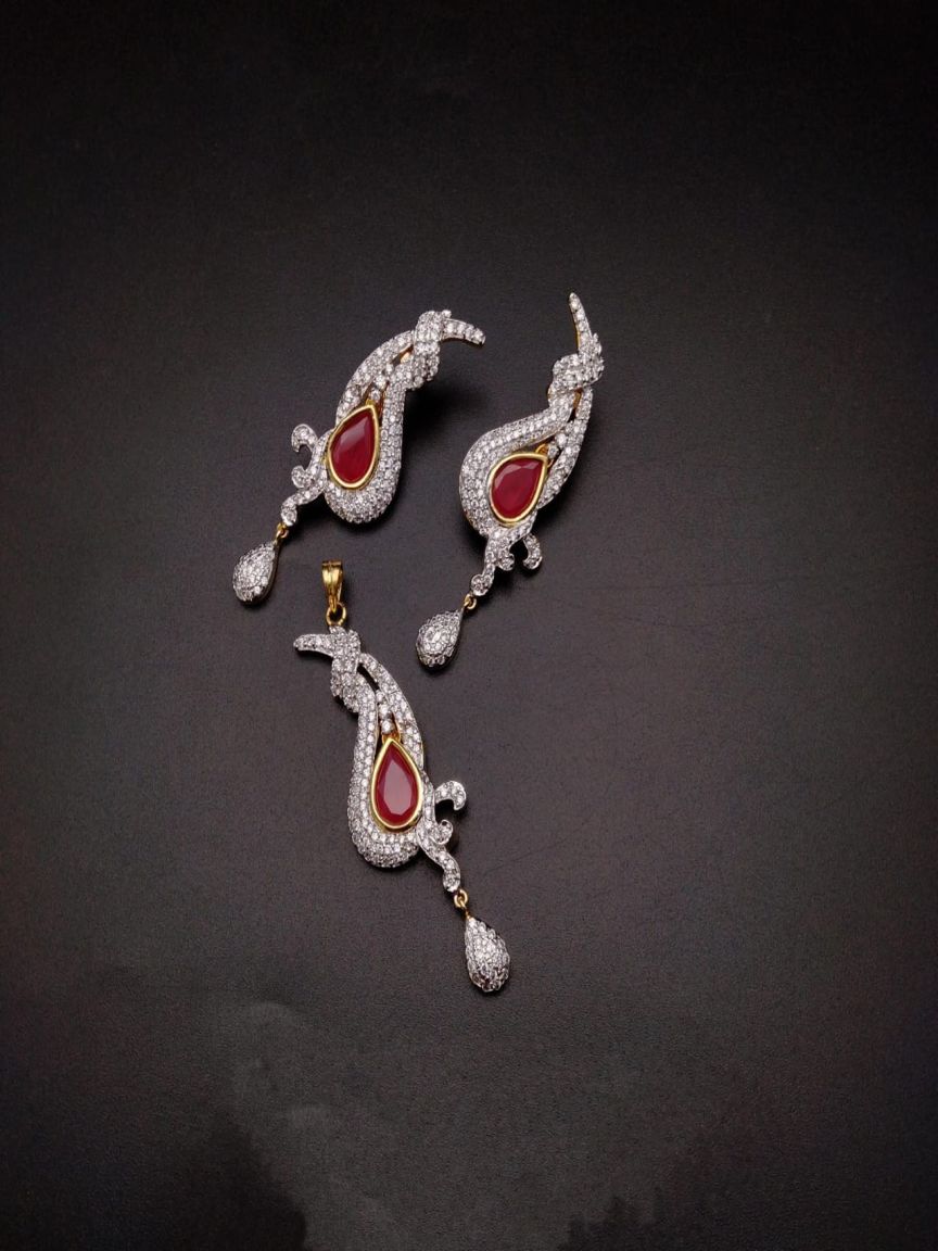 PENDANT SETS IN AMERICAN DIAMOND JEWELLERY STYLE | DESIGN - 43069