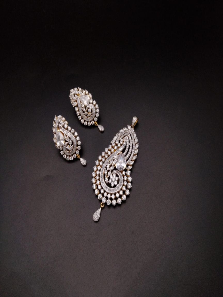 PENDANT SETS IN AMERICAN DIAMOND JEWELLERY STYLE | DESIGN - 43072