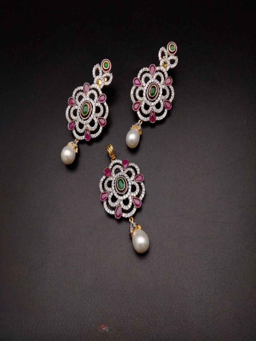 PENDANT SETS IN AMERICAN DIAMOND JEWELLERY STYLE | DESIGN - 43074
