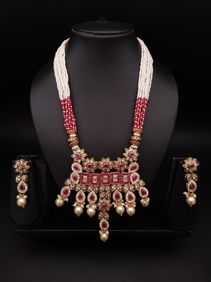 PENDANT SETS IN POLKI (GOLD POLISH) STYLE | DESIGN - 36132