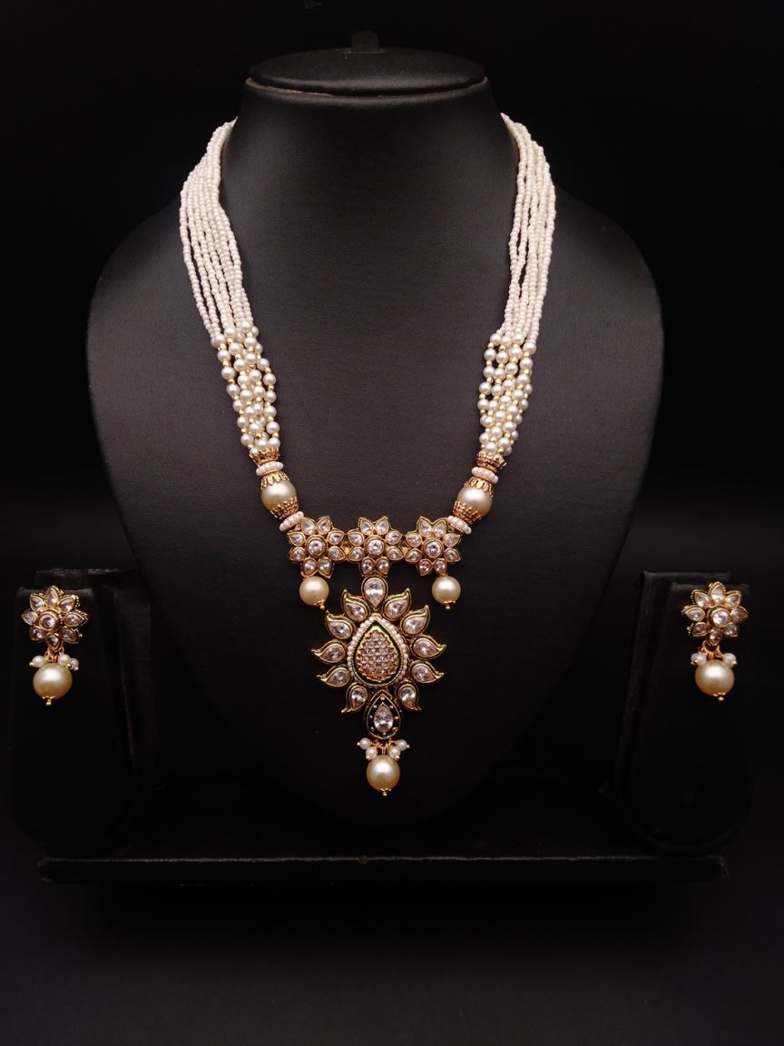 PENDANT SETS IN POLKI (GOLD POLISH) STYLE | DESIGN - 36135