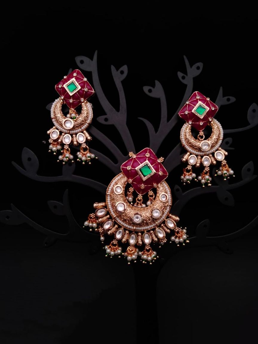 PENDANT SETS IN POLKI (GOLD POLISH) STYLE | DESIGN - 36159