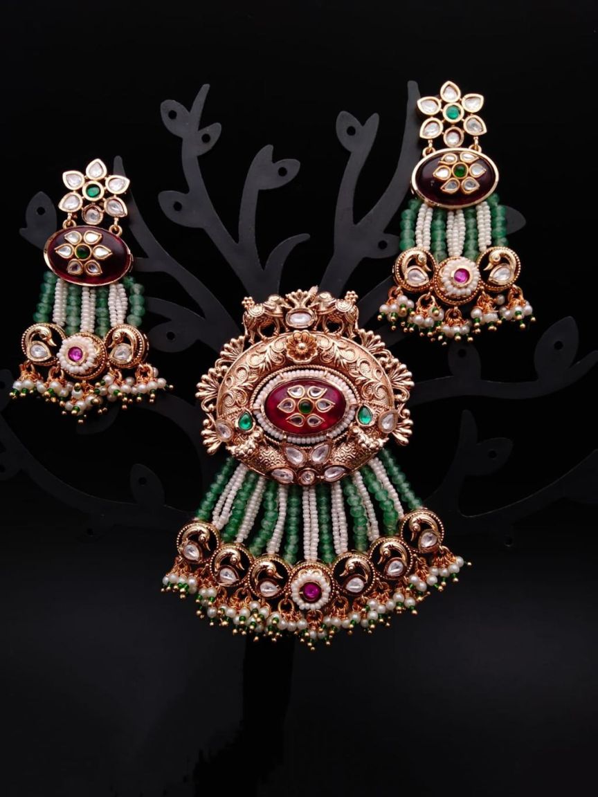 PENDANT SETS IN POLKI (GOLD POLISH) STYLE | DESIGN - 36161