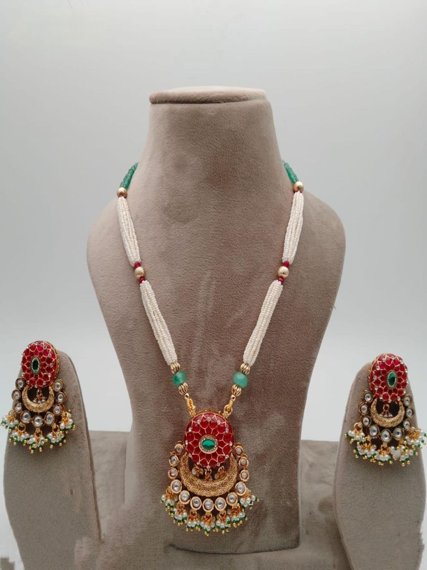 PENDANT SETS IN POLKI (GOLD POLISH) STYLE | DESIGN - 36191