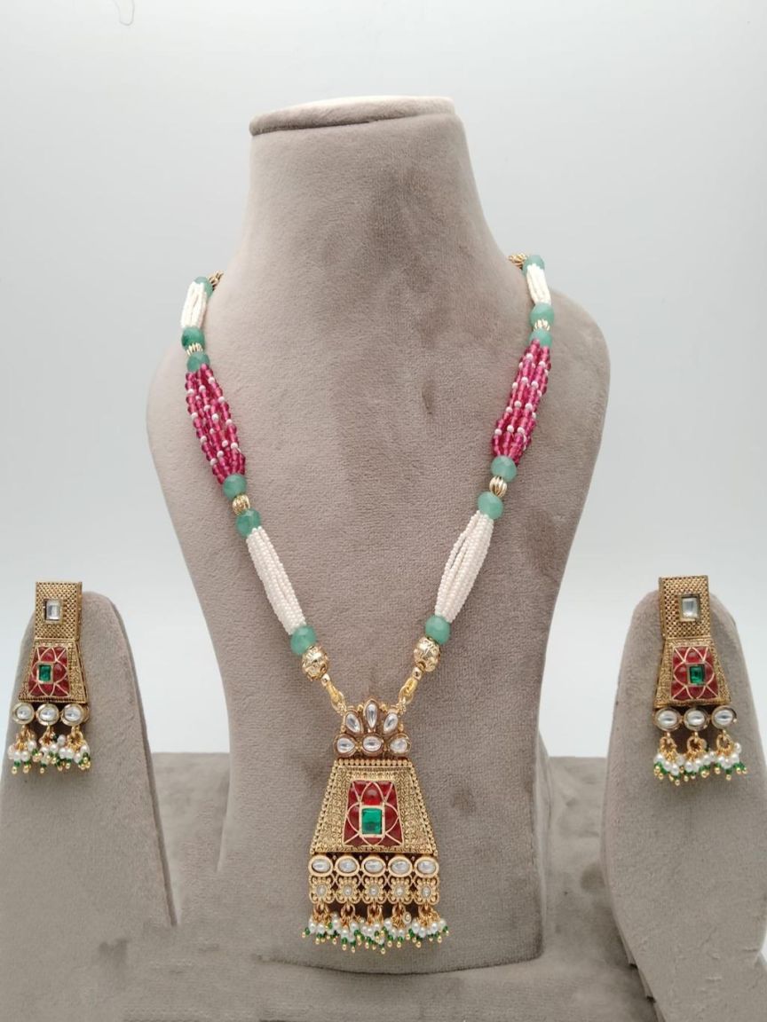 PENDANT SETS IN POLKI (GOLD POLISH) STYLE | DESIGN - 36192
