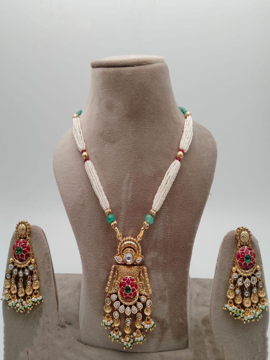 PENDANT SETS IN POLKI (GOLD POLISH) STYLE | DESIGN - 36258