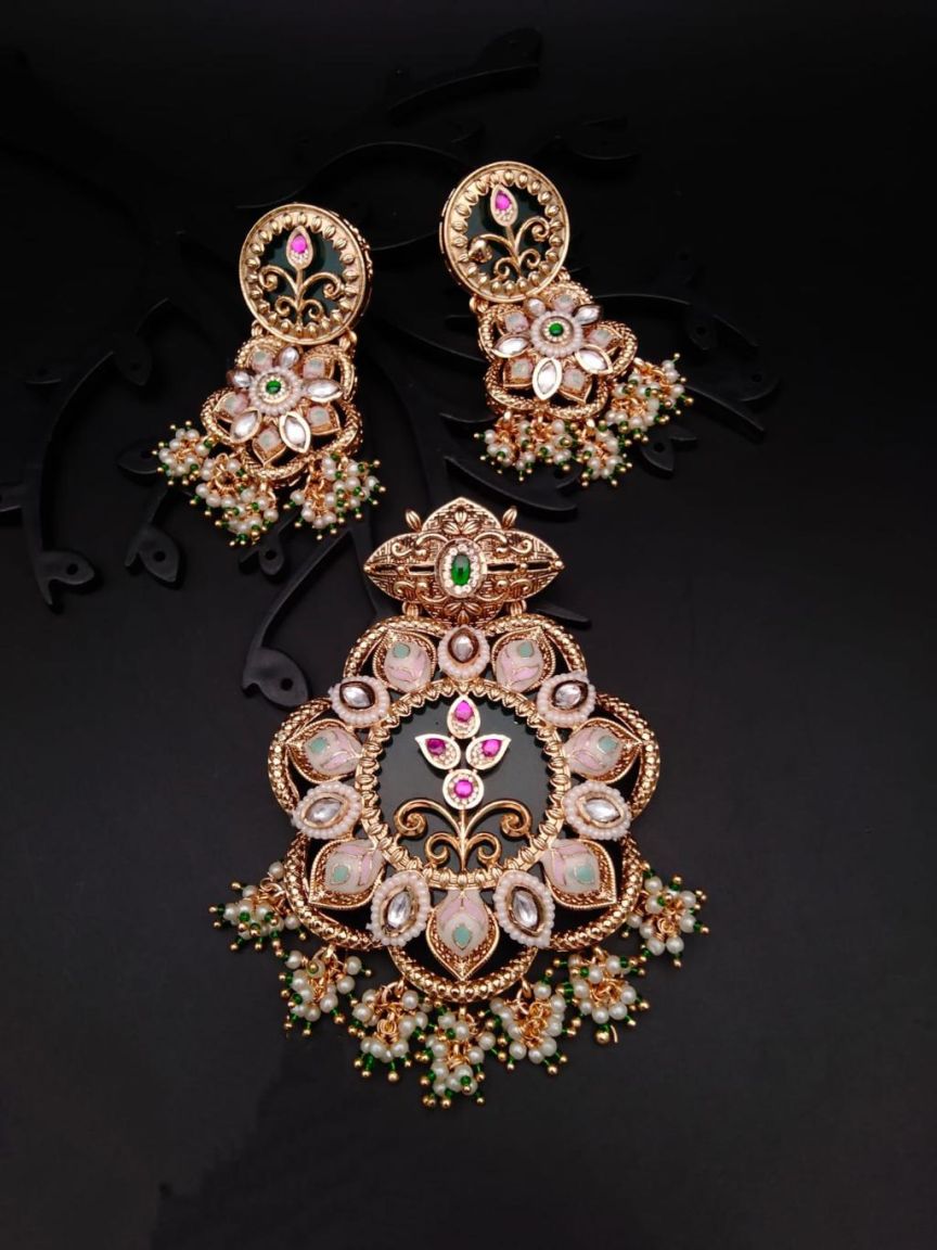 PENDANT SETS IN POLKI (GOLD POLISH) STYLE | DESIGN - 36265