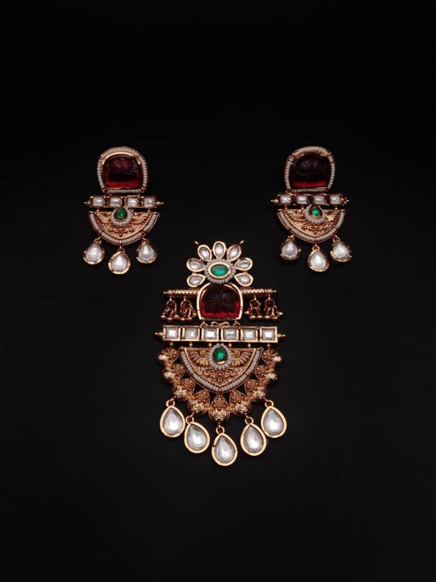 PENDANT SETS IN POLKI (GOLD POLISH) STYLE | DESIGN - 36276